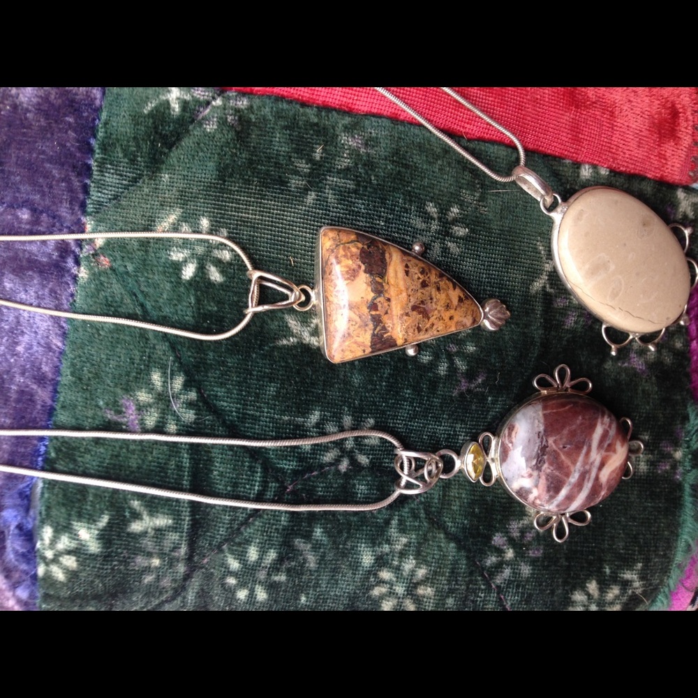 Jasper Agate Peridot Sterling Silver Necklace Trio